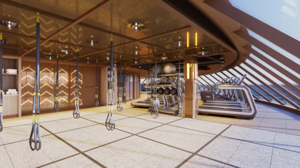 La sala principal del Gimnasio Pulse del barco Aqua de Norwegian Cruise Line.