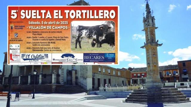Villalón de Campos y el cartel que anuncia el evento taurino