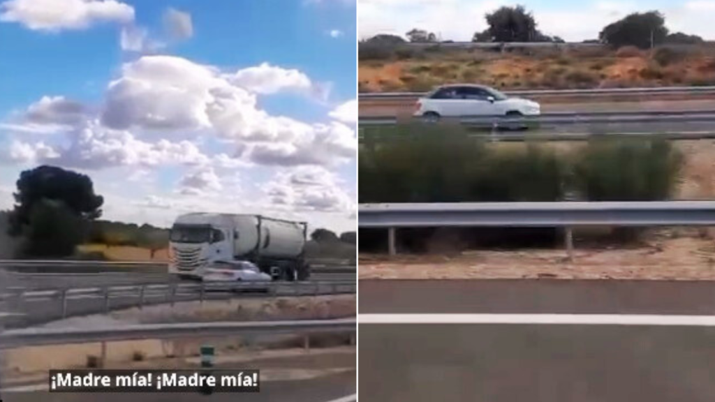 Un camionero graba cómo una conductora conduce en sentido contrario por una autovía.