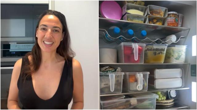 La experta en limpieza Leticia Pérez junto a una imagen de un frigorífico.