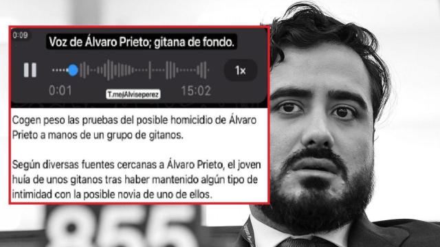 Fotomontaje con el rostro de Alvise y el mensaje de Telegram por el que fue denunciado.