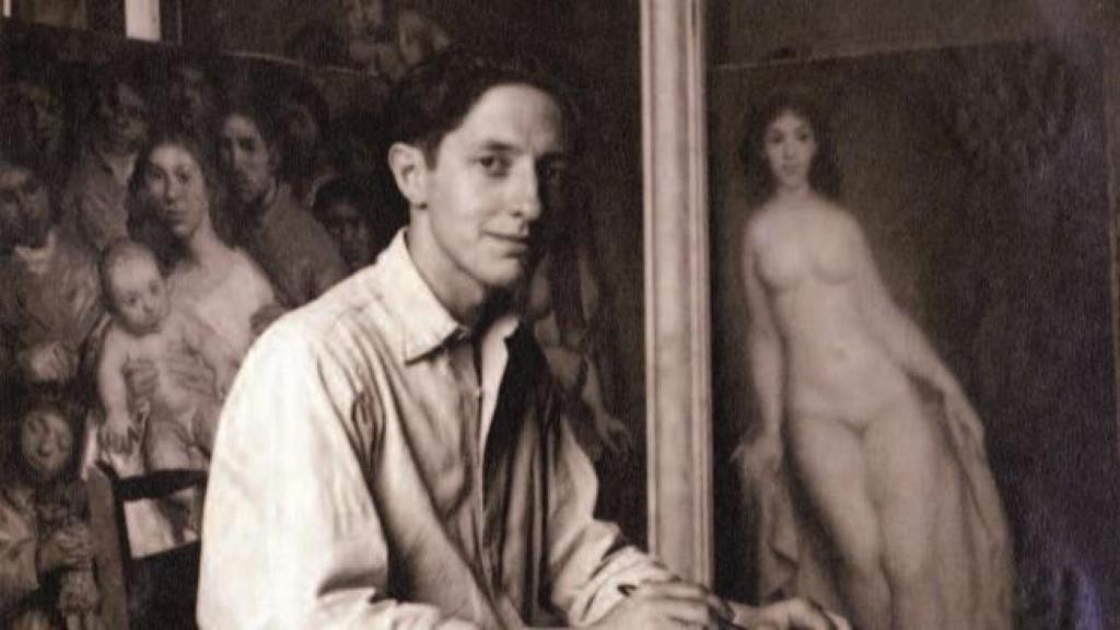 Isaac Diaz Pardo en su estudio en el Castro de Samoedo en 1947.