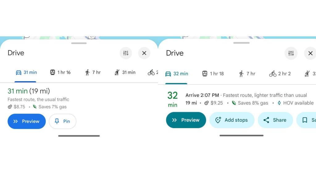 Diseño actual de Google Maps (izq) y el nuevo (der)