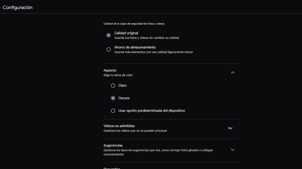 Así se ve el tema oscuro de Google Fotos en el PC