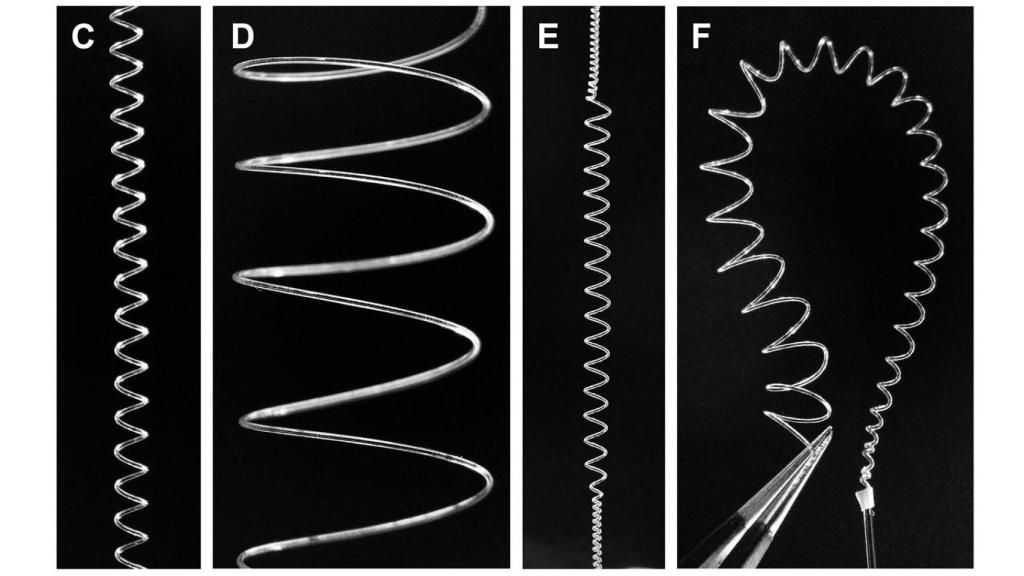 Fibras poliméricas en espiral con diferentes índices de elasticidad