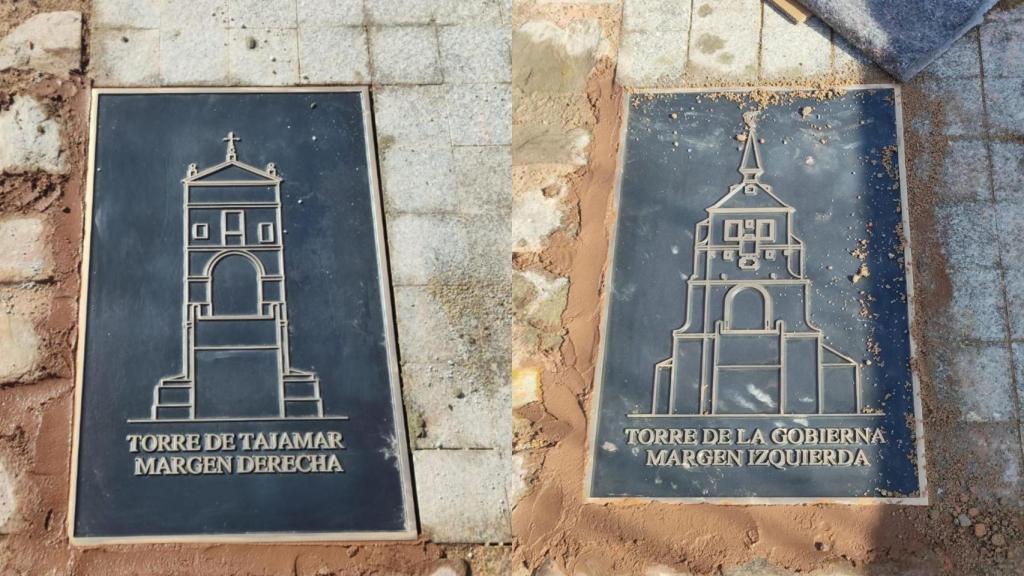 Placas en recuerdo de las torres del Puente de Piedra