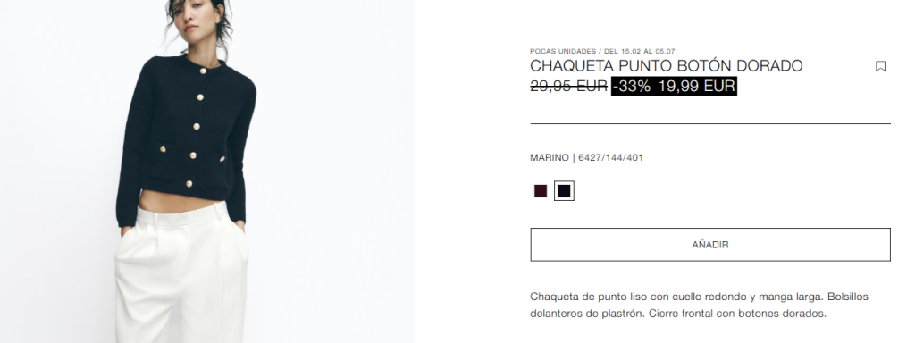 Chaqueta de punto con botón dorado, Ref:6427/144/401