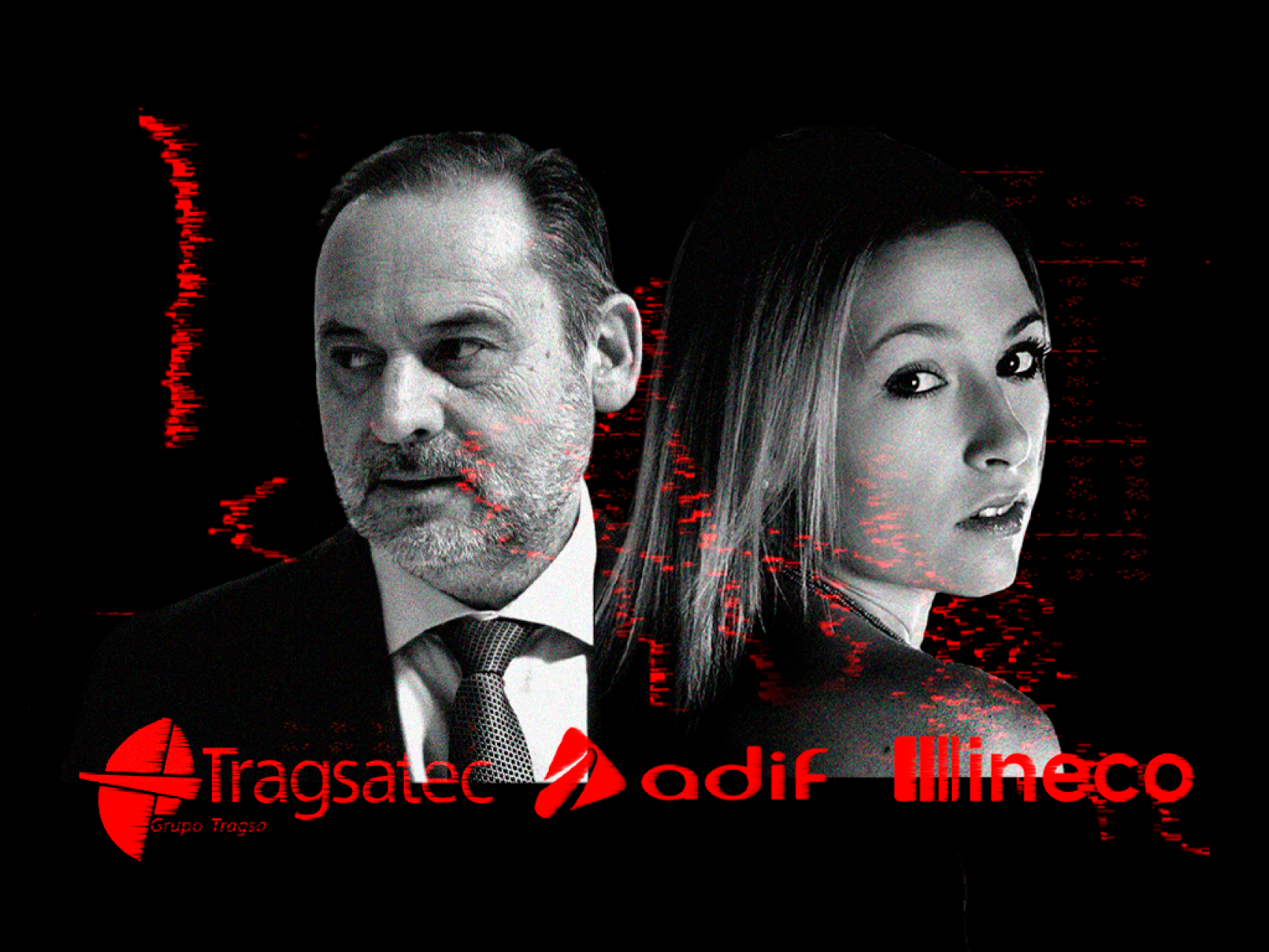 José Luis Ábalos y Jésica Rodríguez en un fotomontaje con los logotipos de Tragsatec, Adif e Ineco.