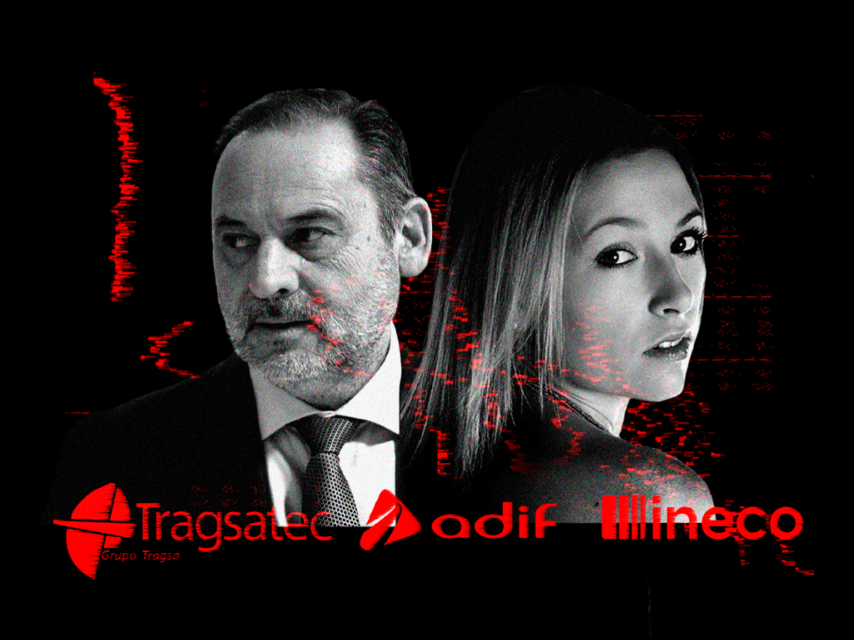 José Luis Ábalos y Jésica Rodríguez en un fotomontaje con los logotipos de Tragsatec, Adif e Ineco.