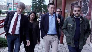 El secretario general del PSOE de Castilla y León, Carlos Martínez, junto a la vicesecretaria Nuria Rubio y el secretario de Organización, Daniel de la Rosa, tras presidir el Plenario de la Comisión Ejecutiva Autonómica de la formación socialista en la Comunidad