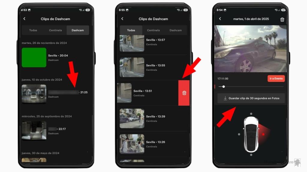 Opciones de la app de Tesla