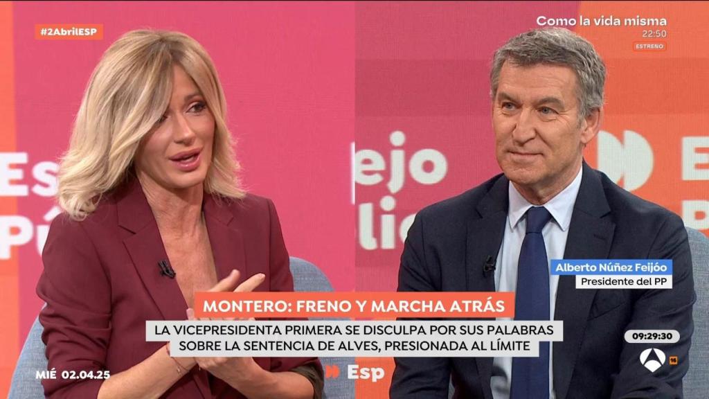Susana Griso y Alberto Núñez Feijóo durante su conversación este miércoles.