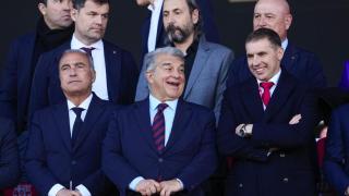 Joan Laporta, en el palco del estadio Olímpico de Montjuïc