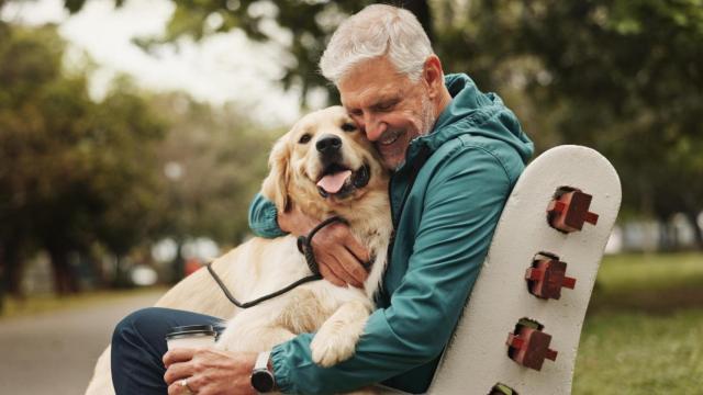 Un perro con su dueño.