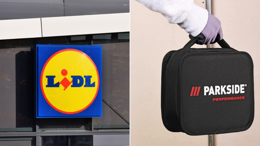Cartel de Lidl/ Set con atornilladora y herramientas de Parkside.