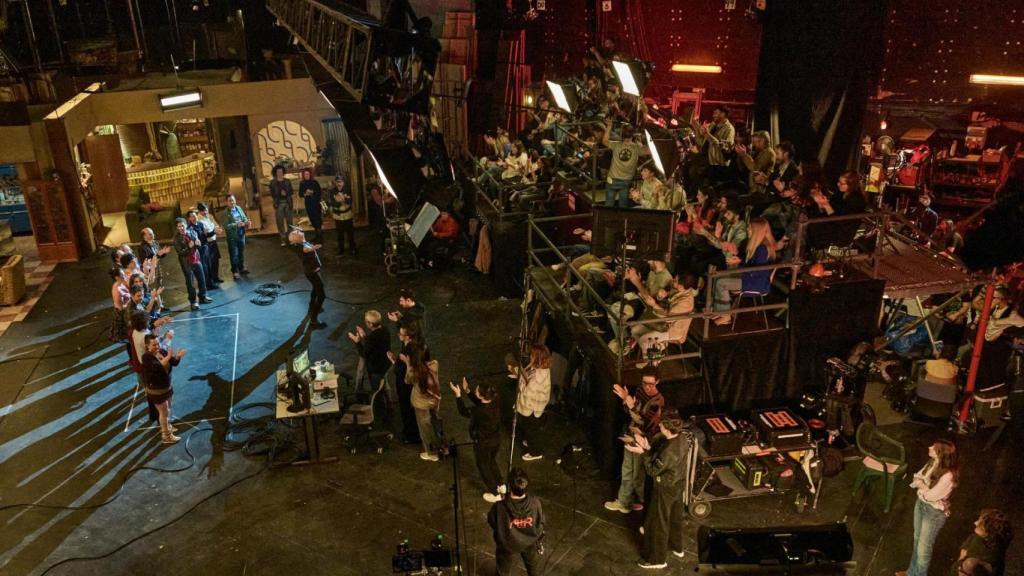 Rueda de prensa de 'Aída y vuelta' durante el rodaje de la película.