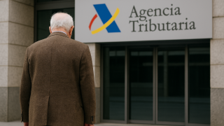 Jubilado enfrente de la agencia tributaria.