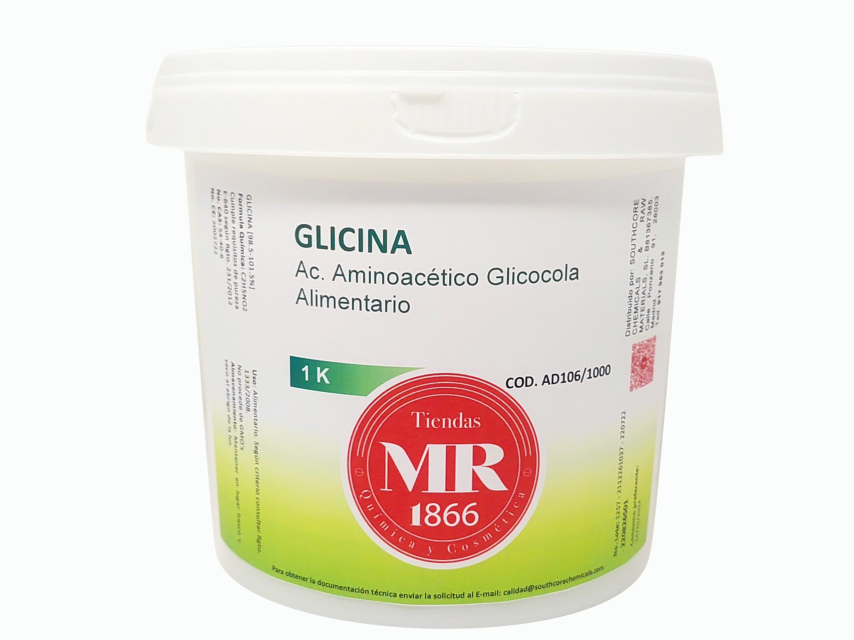 Un bote de 1 kilo de glicina.