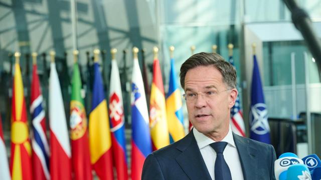 El secretario general de la OTAN, Mark Rutte, durante su comparecencia de prensa de este jueves en Bruselas