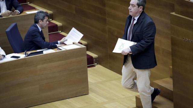 El portavoz de Vox en Les Corts, José María Llanos, y el presidente de la Generalitat, Carlos Mazón. José Cuéllar / Corts