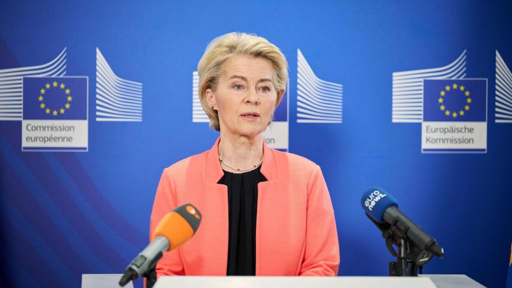 La presidenta Ursula von der Leyen, durante su rueda de prensa de este jueves en Samarkanda