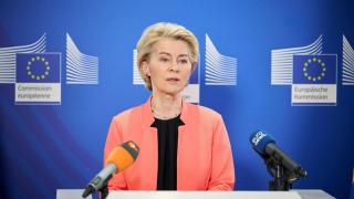 La presidenta Ursula von der Leyen, durante su rueda de prensa de este jueves en Samarkanda