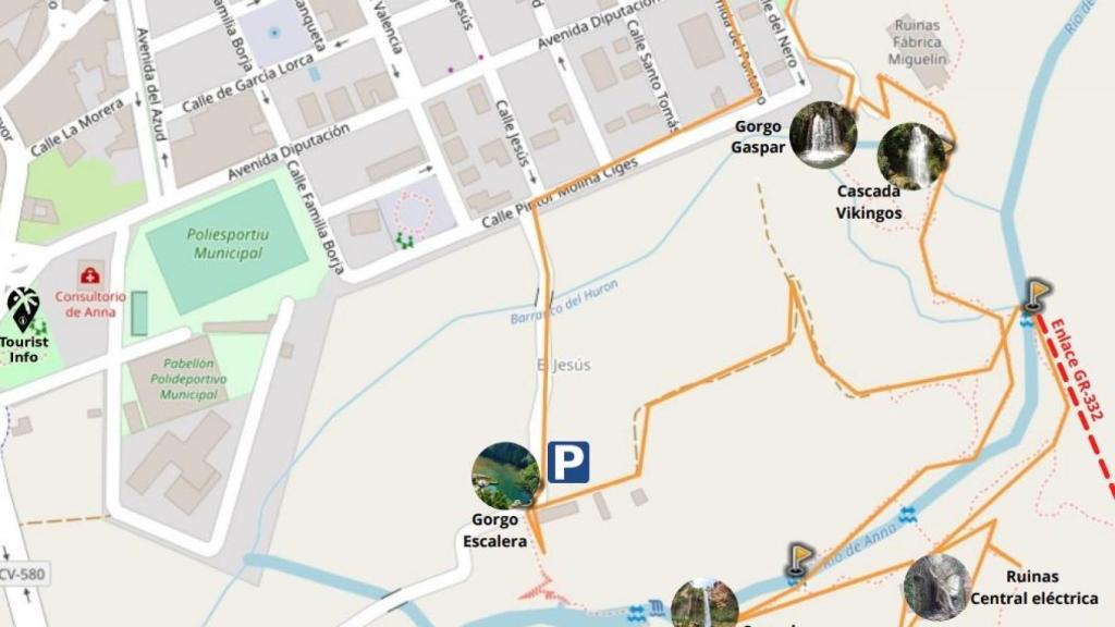 Plano de la ruta de las Tres Cascadas. Ayuntamiento de Anna