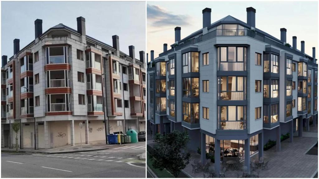 Estado actual del edificio en comparación con el nuevo proyecto de Residencial A Lagoa