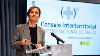La ministra de Sanidad, Mónica García, tras la celebración de un Consejo Interterritorial.