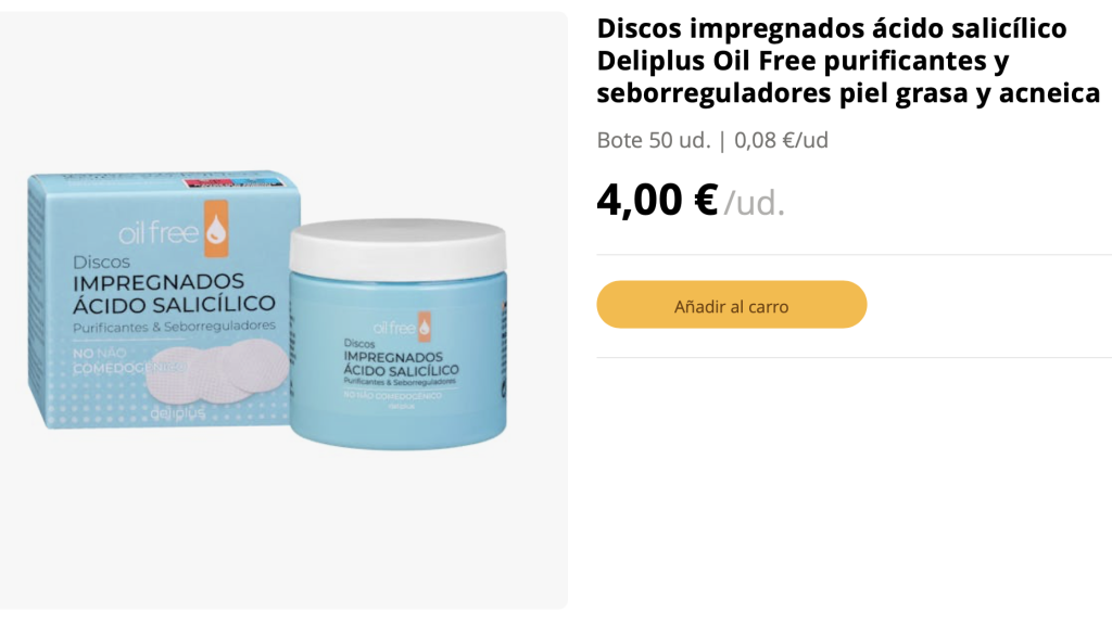 Discos impregnados ácido salicílico Deliplus.