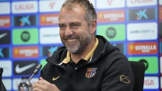 Hansi Flick en rueda de prensa.