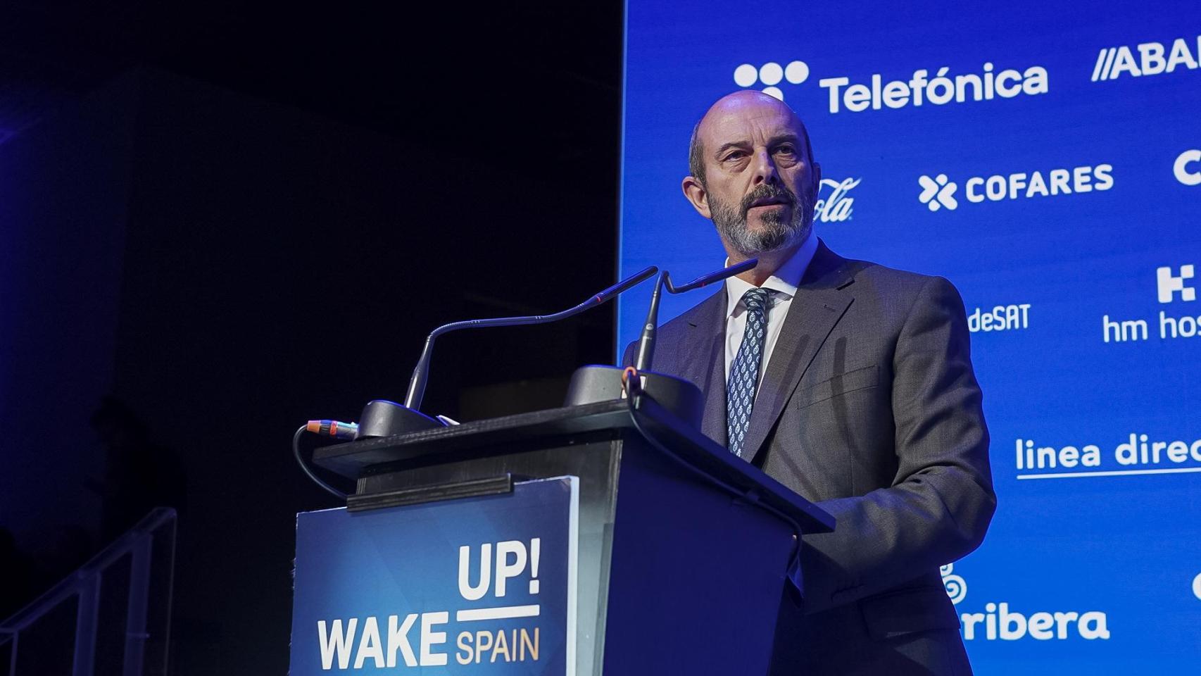 El presidente del Senado, Pedro Rollán, este viernes durante la clausura  del Foro Económico Español Wake Up, Spain!
