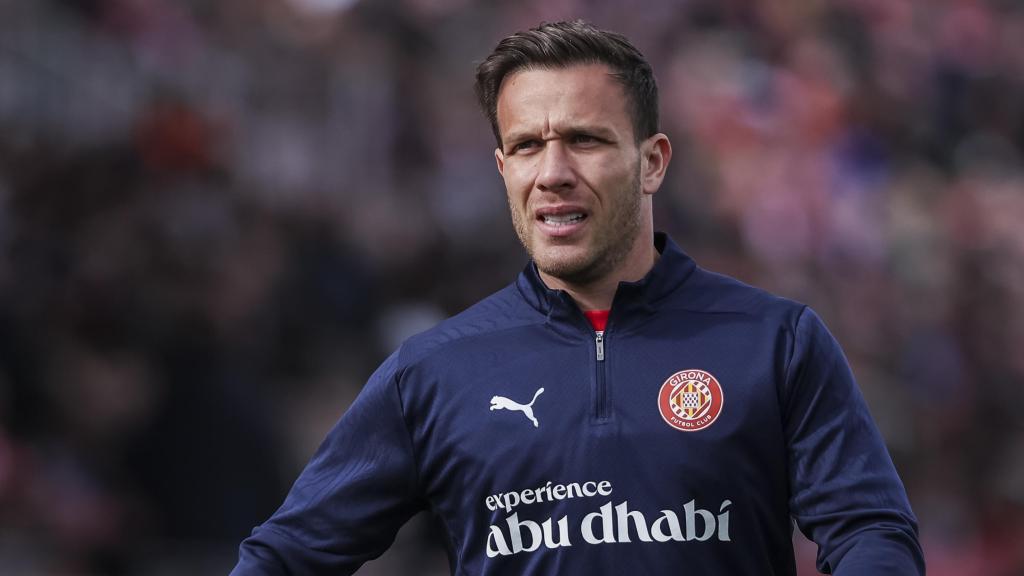 Arthur Melo, durante un calentamiento con el Girona