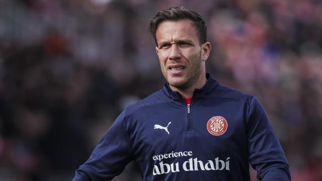 Arthur Melo, durante un calentamiento con el Girona