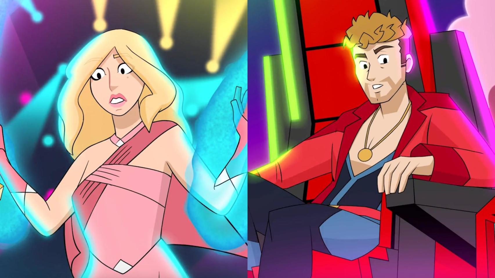 Edurne y David Bisbal en dibujos animados en la promo de 'La Voz Kids'.
