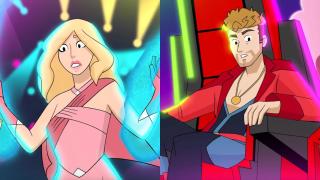 Edurne y David Bisbal en dibujos animados en la promo de 'La Voz Kids'.