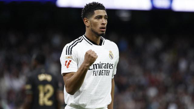 Jude Bellingham celebra el gol del Real Madrid al Valencia