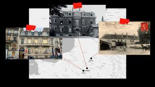 Localización de los tres palacetes en las localidades francesas de París, Noyon y Compans.