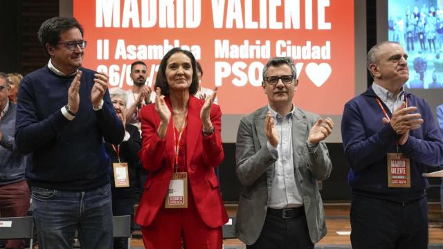 Óscar López, Reyes Maroto, Félix Bolaños y José Manuel Franco, este domingo en la asamblea del PSOE de Madrid ciudad.