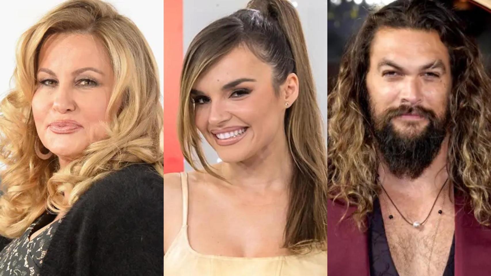 Fotomontaje de imágenes de archivo de Jennifer Coolidge, Melody y Jason Momoa.