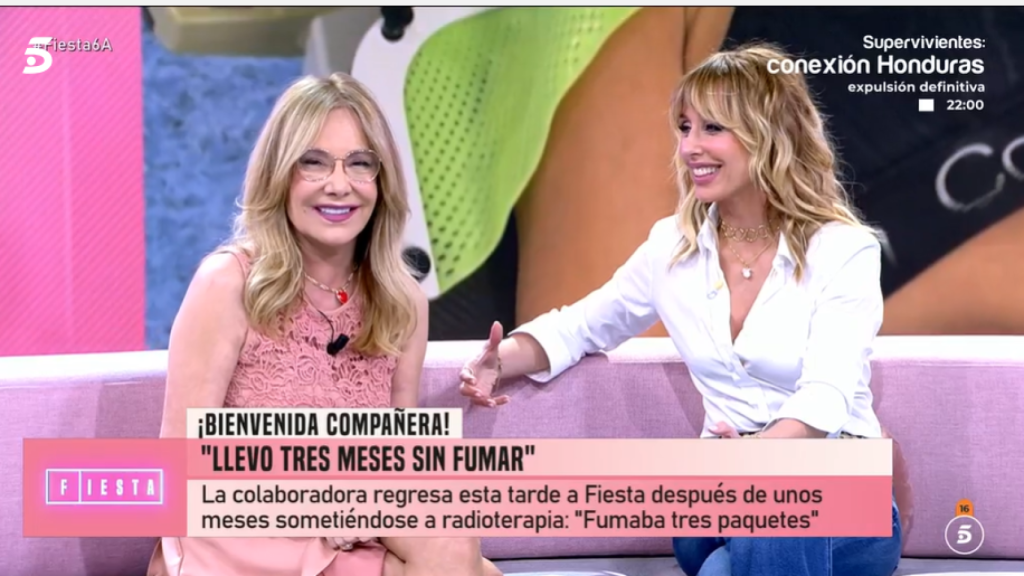 Belén Rodríguez, en su regreso a televisión tras meses alejada del trabajo tras ser diagnosticada de cáncer.