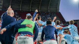Los jugadores del Celta celebran la victoria en Mallorca.
