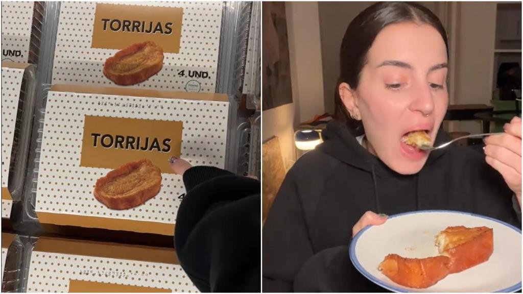 Captura del vídeo de TikTok de @evaevarista mientras prueba las torrijas de Mercadona.