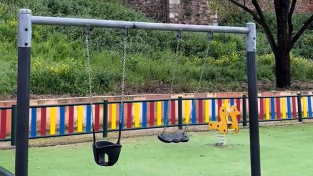 Captura del vídeo viral del columpio de un parque en el paseo de Recaredo de Toledo.