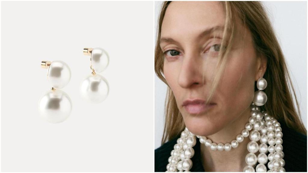 Pendientes de perlas dobles de Zara. Ref: 1856/083/109
