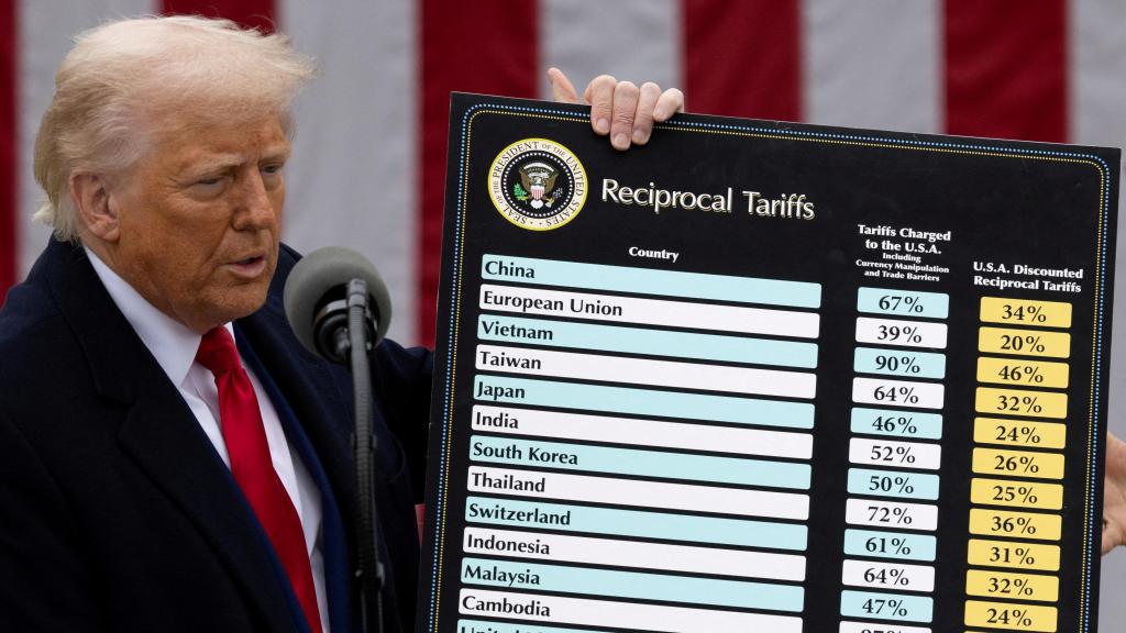 El presidente de Estados Unidos, Donald Trump, durante el anuncio de los aranceles recíprocos el pasado miércoles.