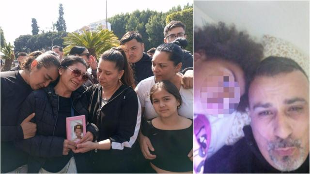 Ramona (c), sujetando un marco con una foto de su hija adoptiva, la difunta Nadia, de 5 años. Al lado, una imagen de Suso con su hijastra a la que provocó una sobredosis.