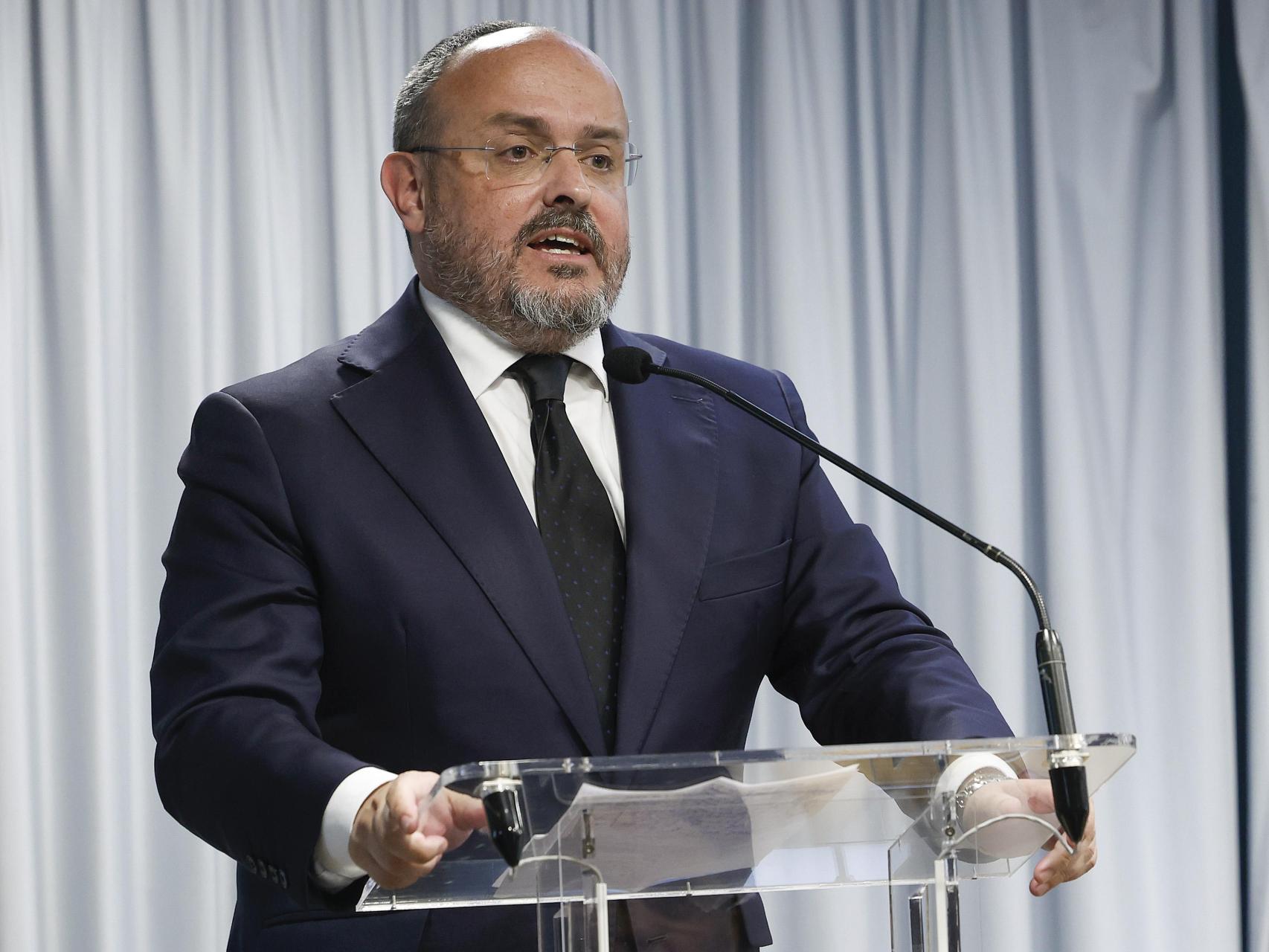 Alejando Fernández, presidente del PP catalán, durante su intervención de este lunes.