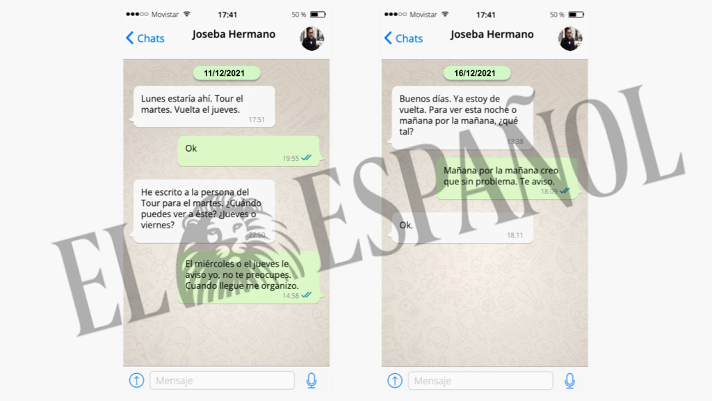 Mensajes de Whatsapp entre Víctor de Aldama y Joseba García, hermano de Koldo, concertando el viaje a República Dominicana.