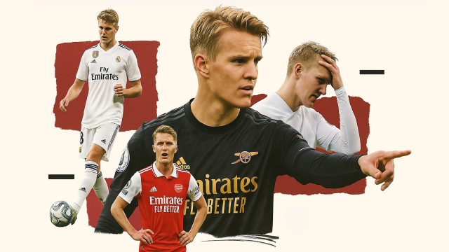 Martin Odegaard, en un fotomontaje con su paso por el Real Madrid y Arsenal